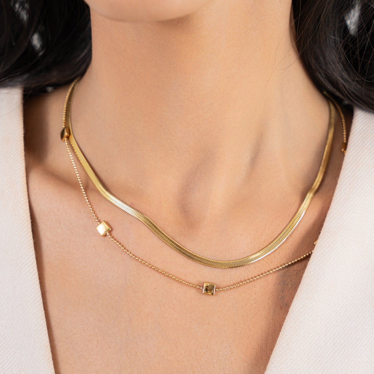 Buy Layered Herringbone Chain Necklace - 18K Gold Plated online jewellery