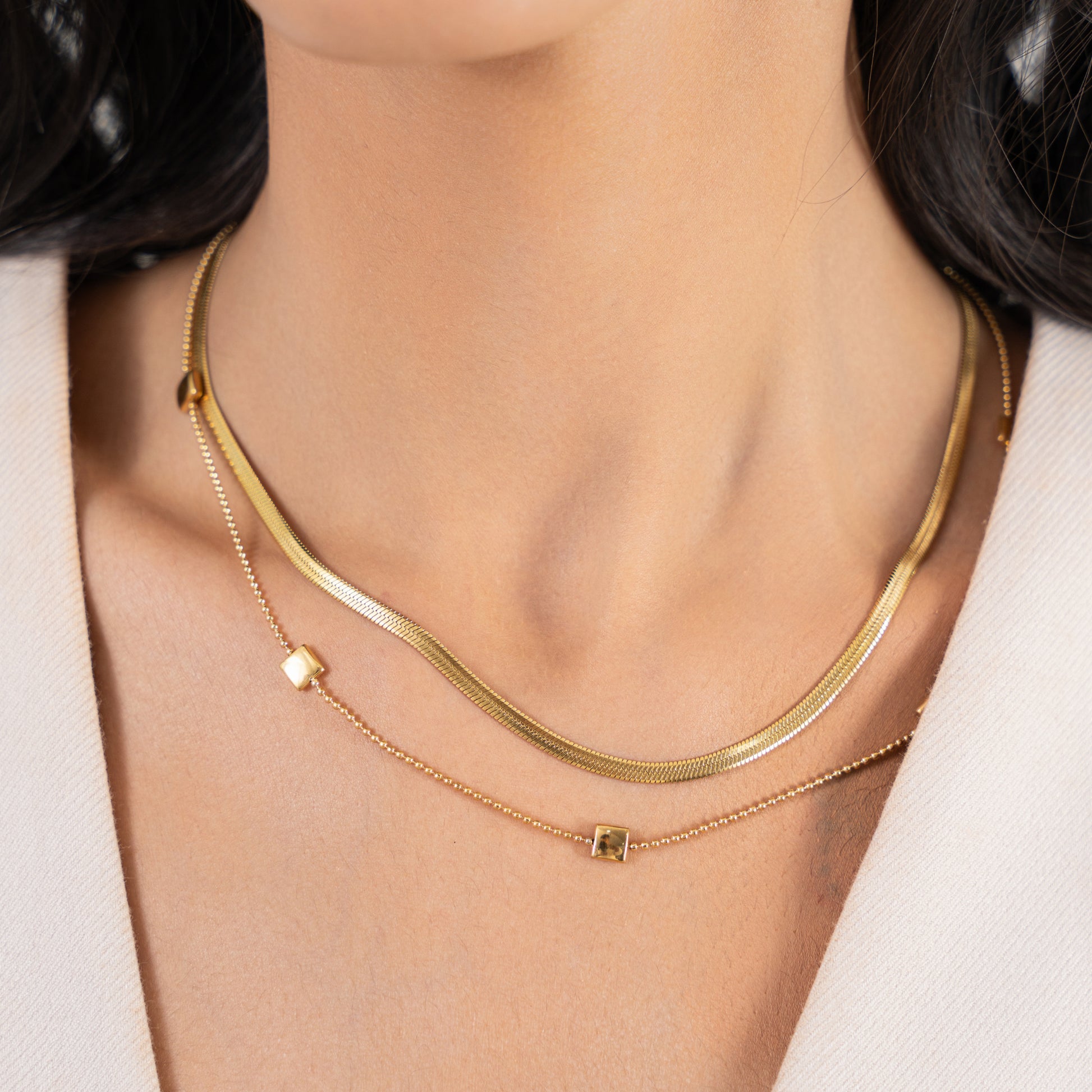 Buy Layered Herringbone Chain Necklace - 18K Gold Plated online jewellery