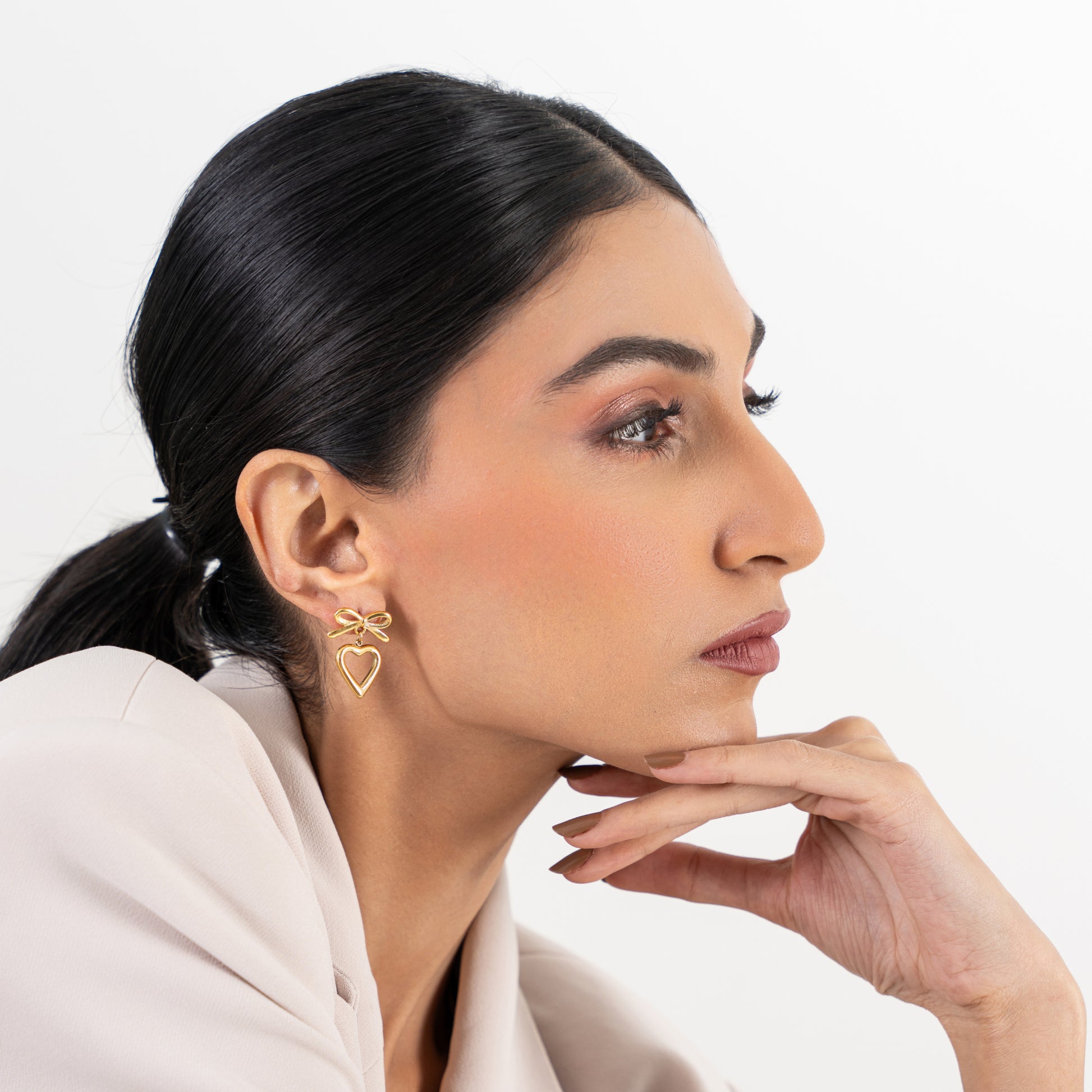 Buy Bow Heart Earrings - 18K Gold Plated online jewellery