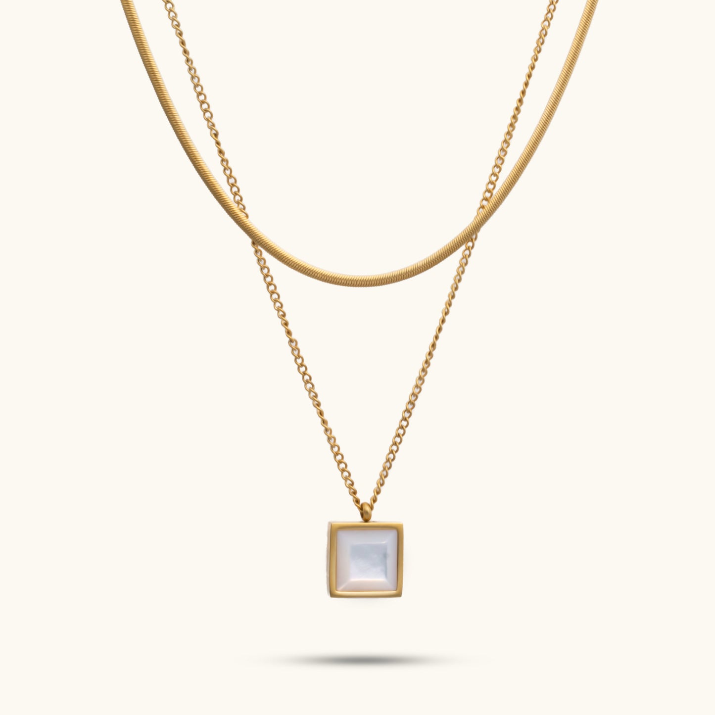 Enamel Layered Herringbone Necklace - 18K Gold Plated