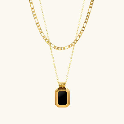 Black Onyx Multilayer Necklace - 18K Gold Plated