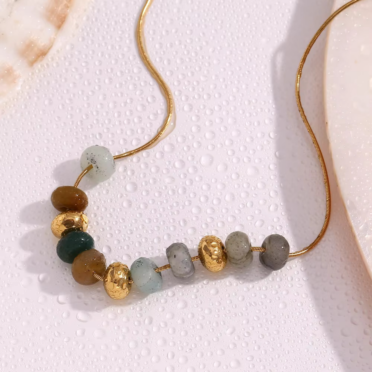 Buy Natural Stone Beaded Necklace - 18K Gold Plated online jewellery