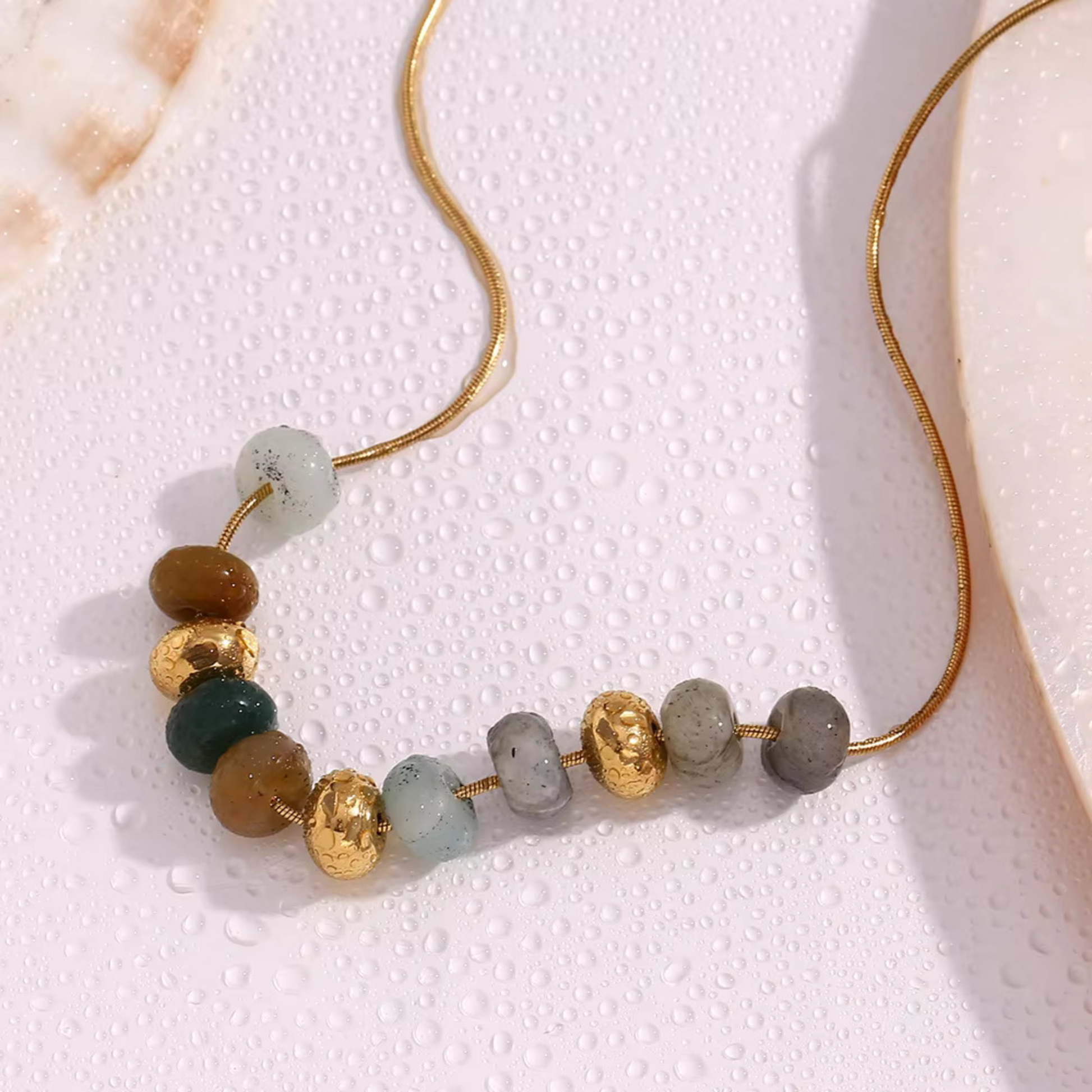 Buy Natural Stone Beaded Necklace - 18K Gold Plated online jewellery