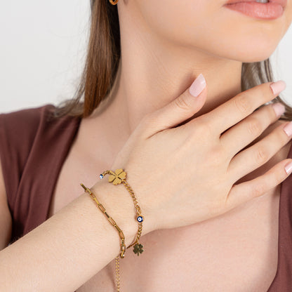 Evil Eye Flower Multi Layer Bracelet Stack - 18K Gold Plated