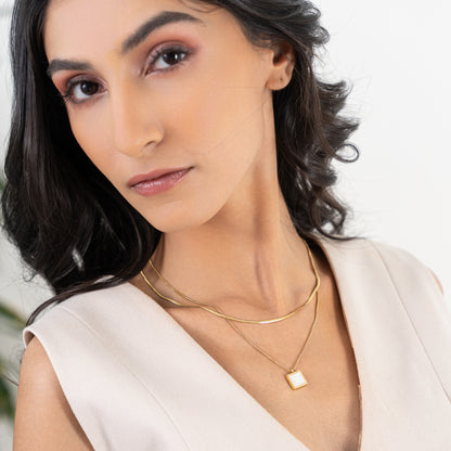 Enamel Layered Herringbone Necklace - 18K Gold Plated