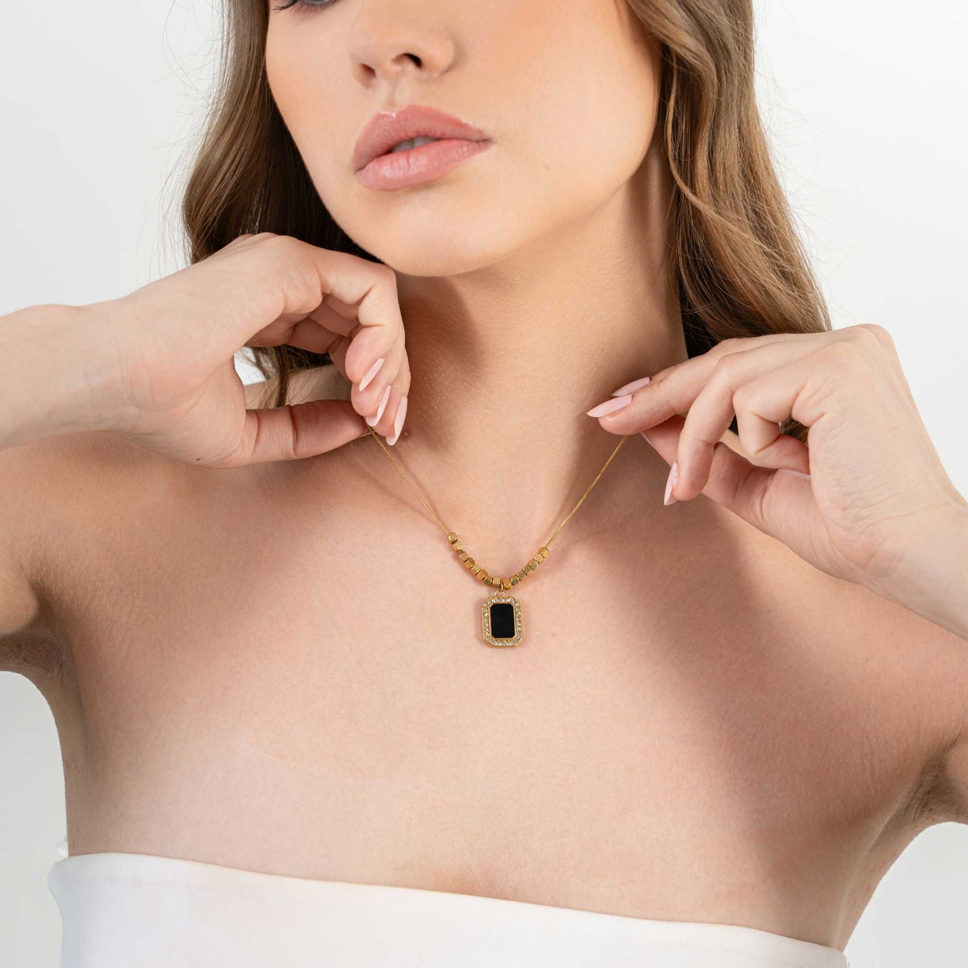 Buy Clavicle Gemstone Bar Necklace - 18K Gold Plated online jewellery