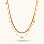 Layered Herringbone Chain Necklace - 18K Gold Plated