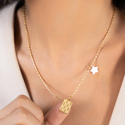 Buy Check Drop Star Necklace - 18K Gold Plated online jewellery