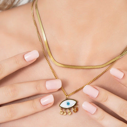 Buy Evil Eye Herringbone Multilayer Necklace - 18K Gold Plated online jewellery