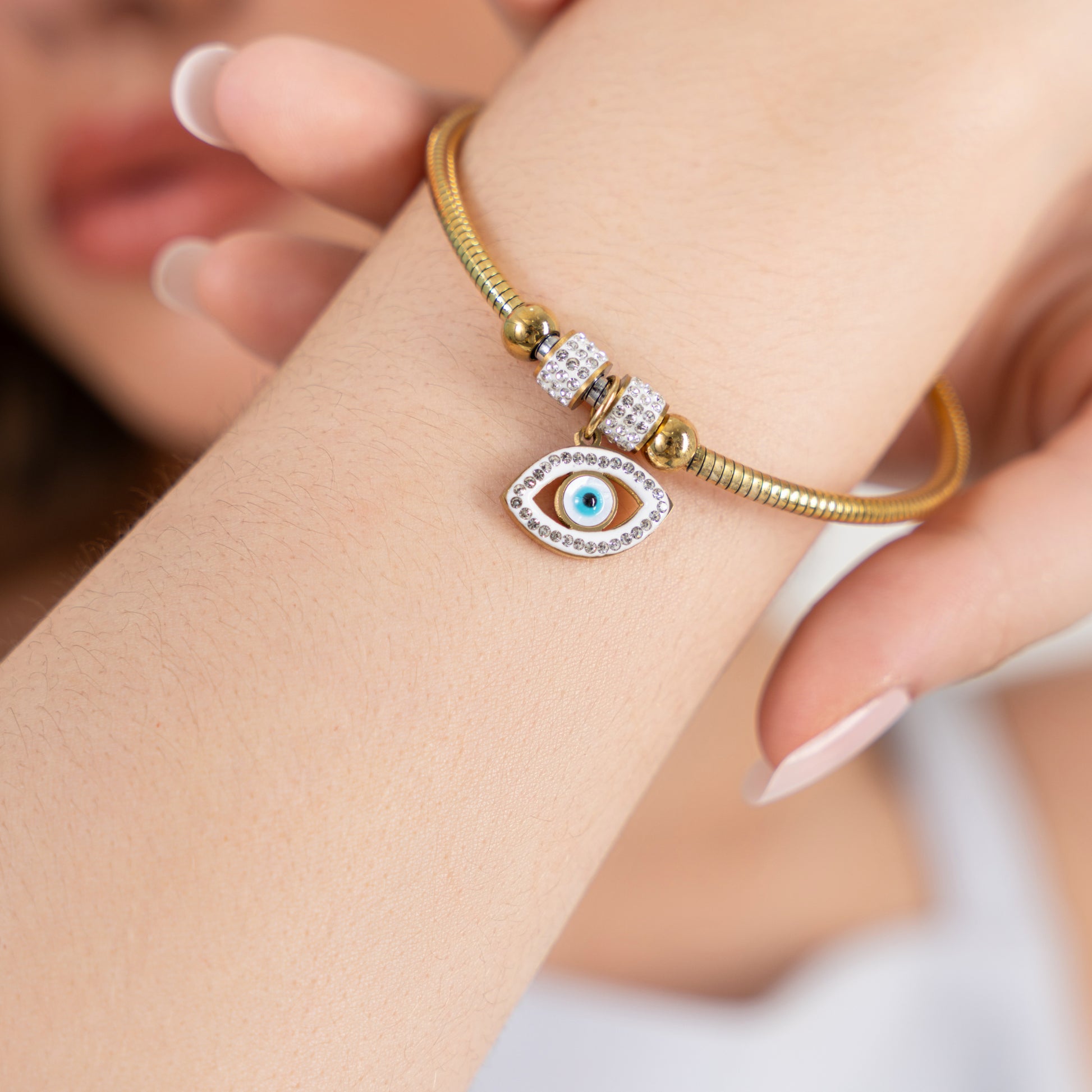Buy Evil Eye Charm Magnetic Bracelet Bangle - 18K Gold Plated online jewellery