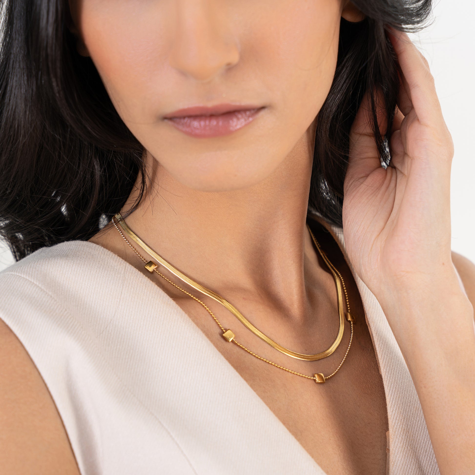 Buy Layered Herringbone Chain Necklace - 18K Gold Plated online jewellery