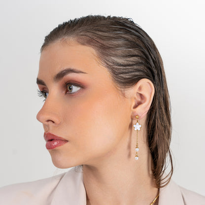 White Clover Thread Earrings - 18K Gold Plated