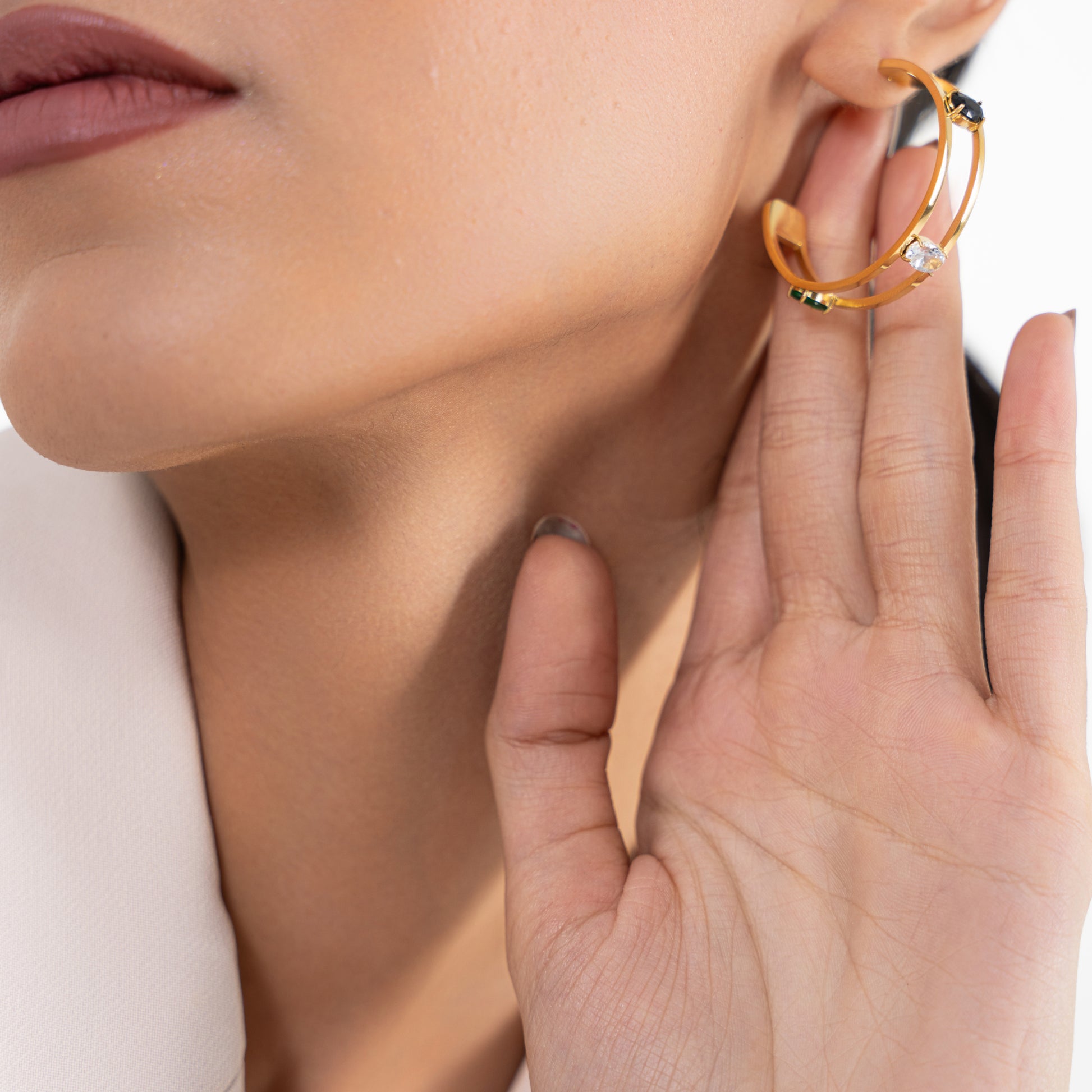 Buy Stony Hoop Earrings - 18K Gold Plated online jewellery