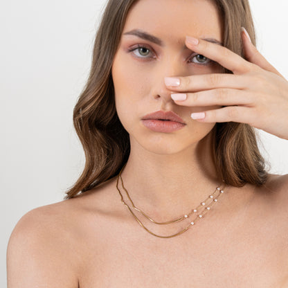 Semi Pearl Layered Necklace - 18K Gold Plated