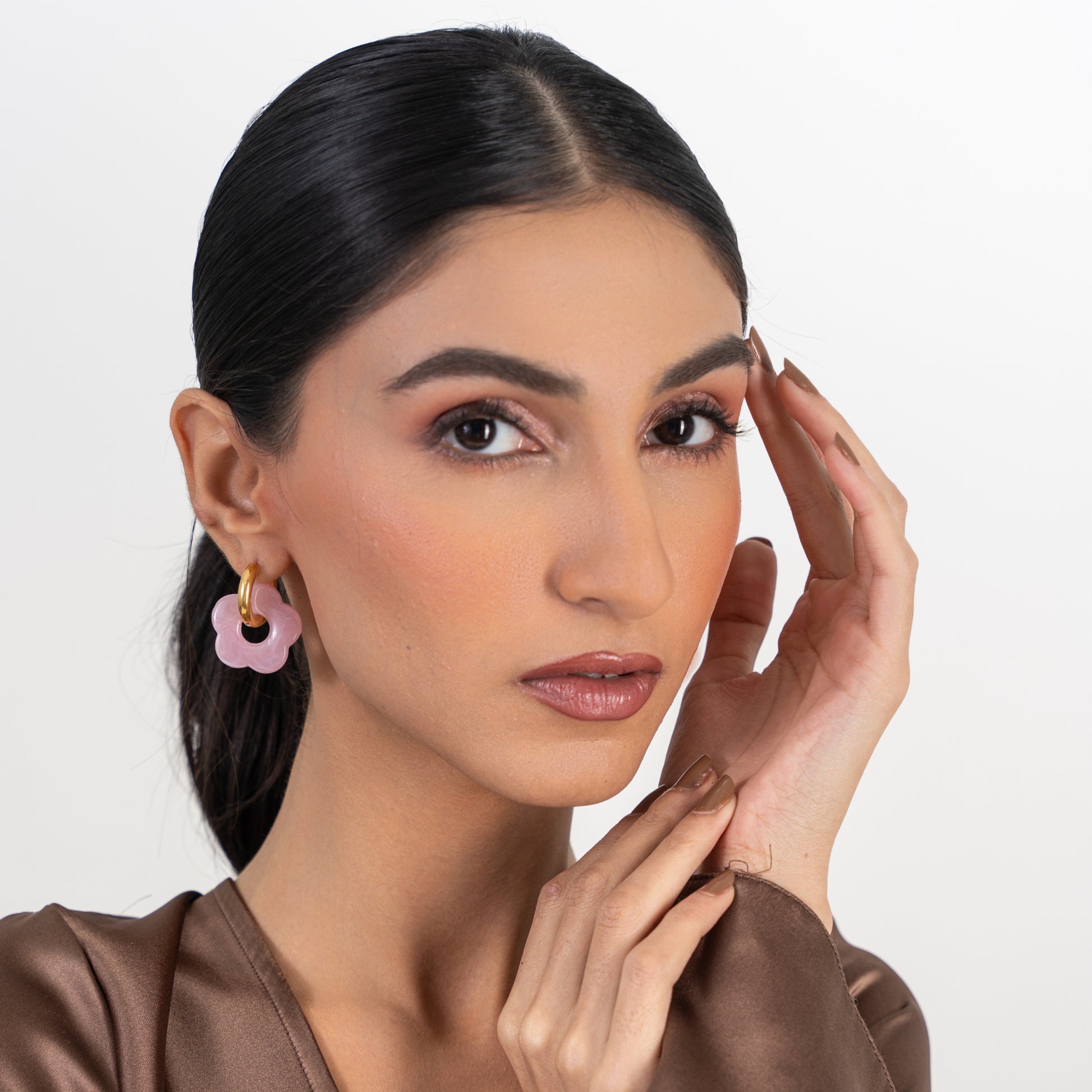 Buy Pink Enamel Hoop Earrings - 18K Gold Plated online jewellery
