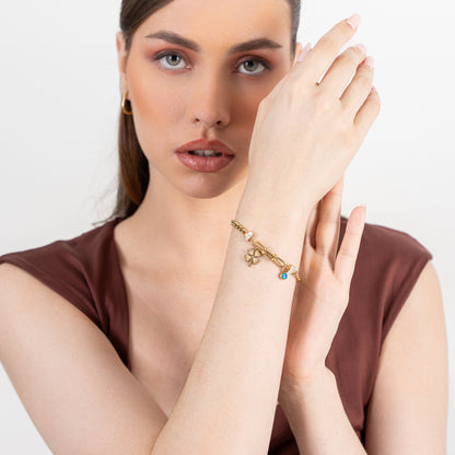Four Leaf Evil Eye Bracelet - 18K Gold Plated