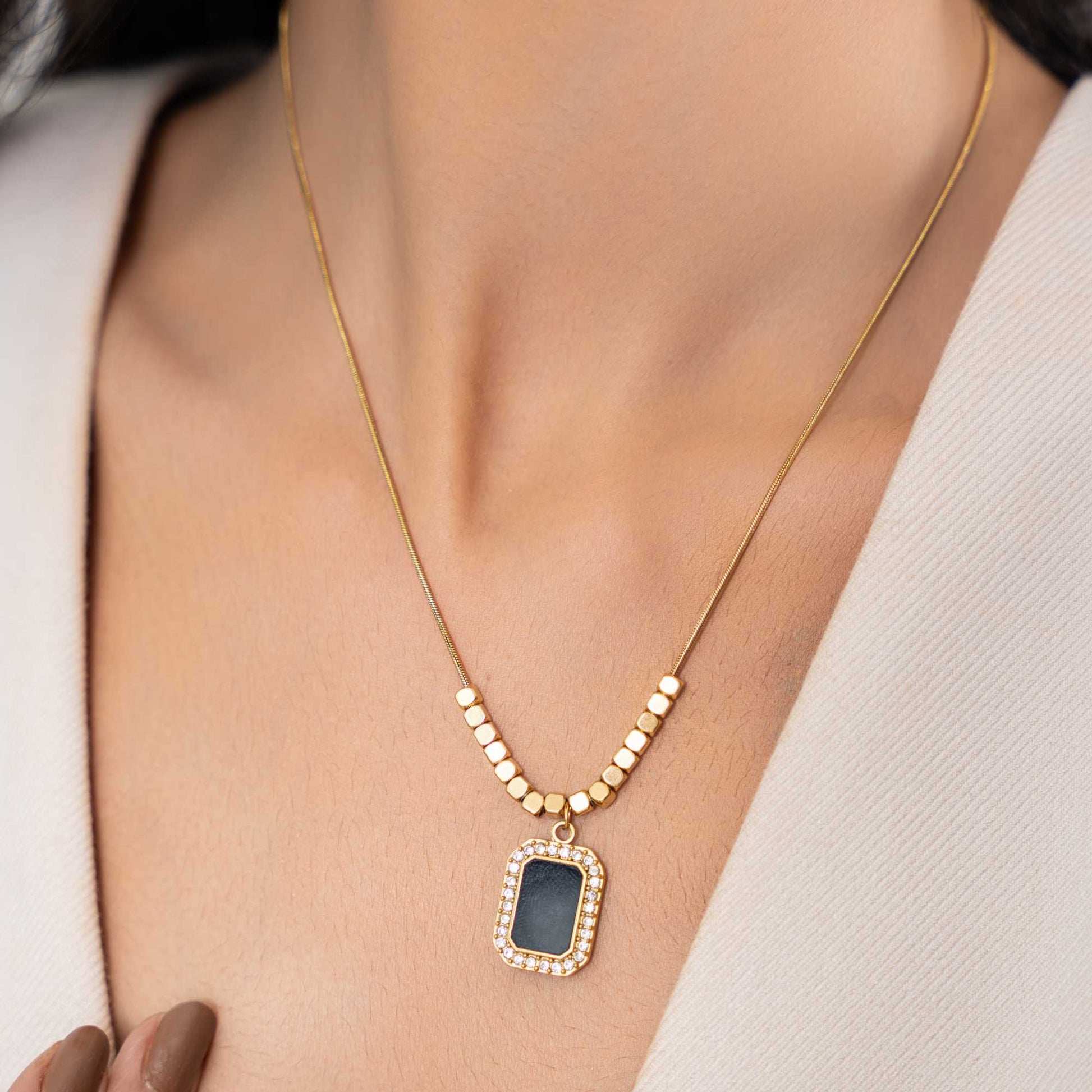 Buy Clavicle Gemstone Bar Necklace - 18K Gold Plated online jewellery