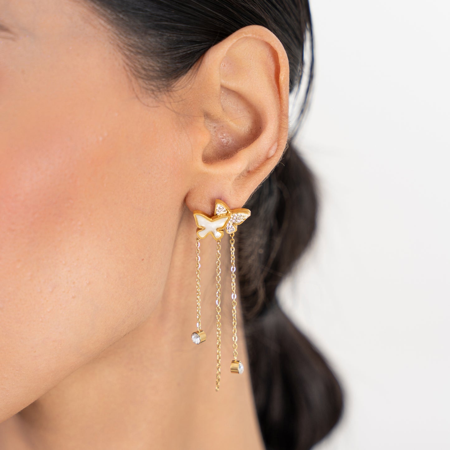 Butterfly Enamel Thready Earrings - 18K Gold Plated