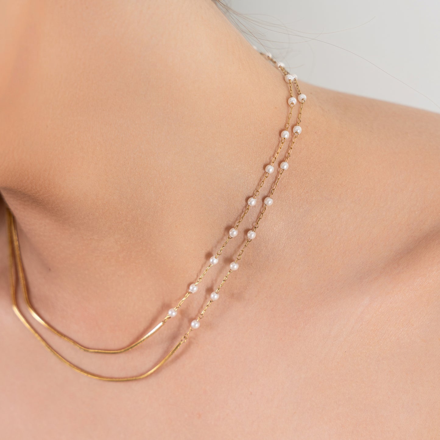Semi Pearl Layered Necklace - 18K Gold Plated