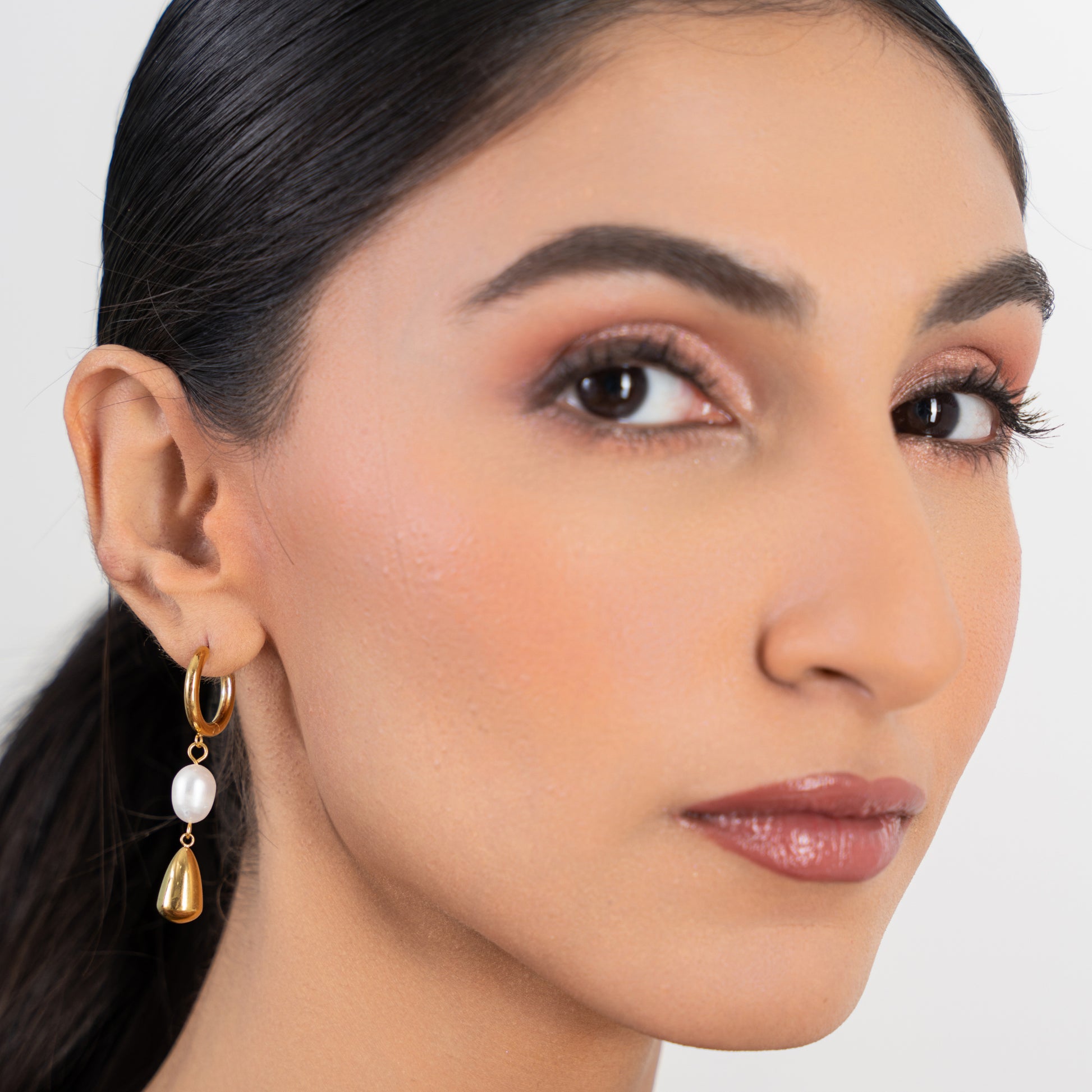 Buy Pearl Drop Hoop Earrings - 18K Gold Plated online jewellery