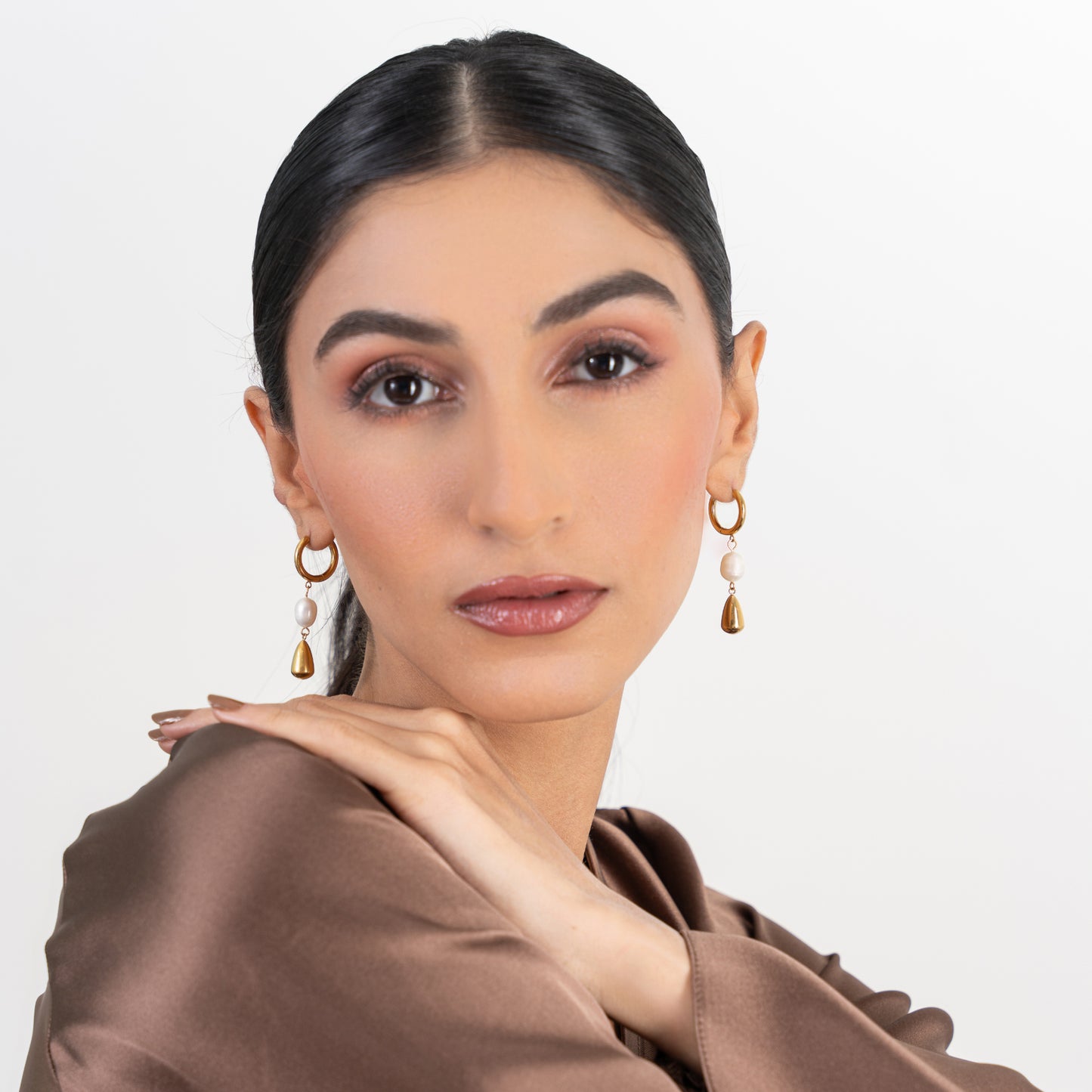 Buy Pearl Drop Hoop Earrings - 18K Gold Plated online jewellery