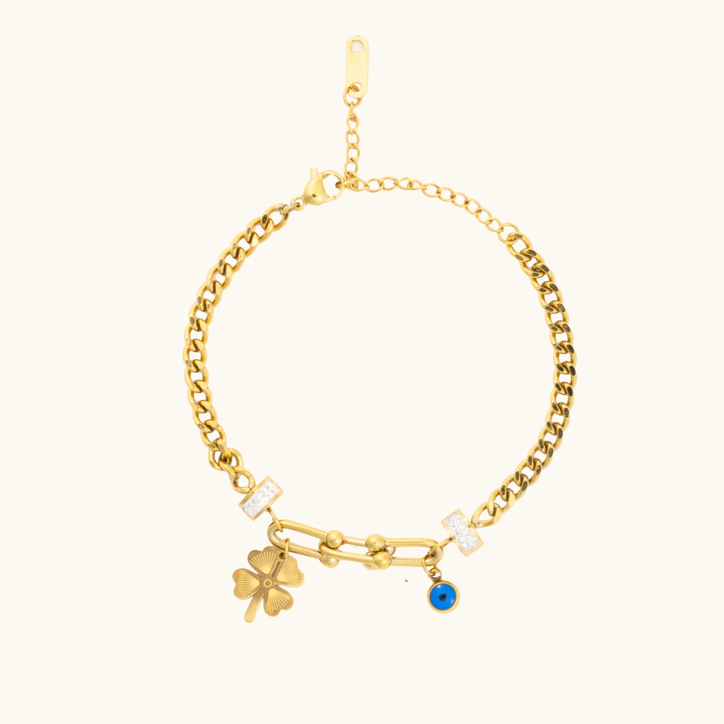 Four Leaf Evil Eye Bracelet - 18K Gold Plated