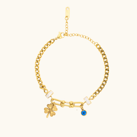 Four Leaf Evil Eye Bracelet - 18K Gold Plated