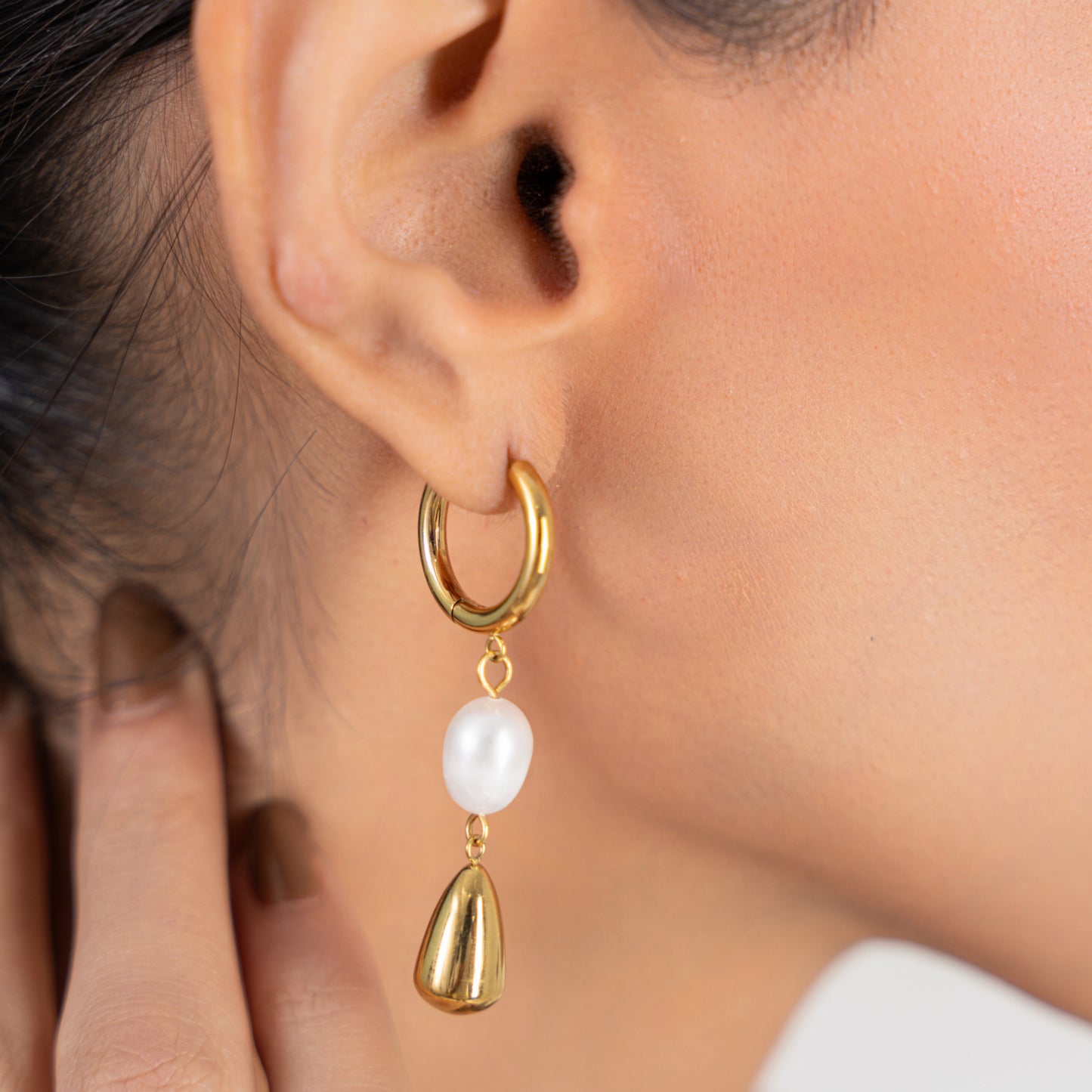 Buy Pearl Drop Hoop Earrings - 18K Gold Plated online jewellery