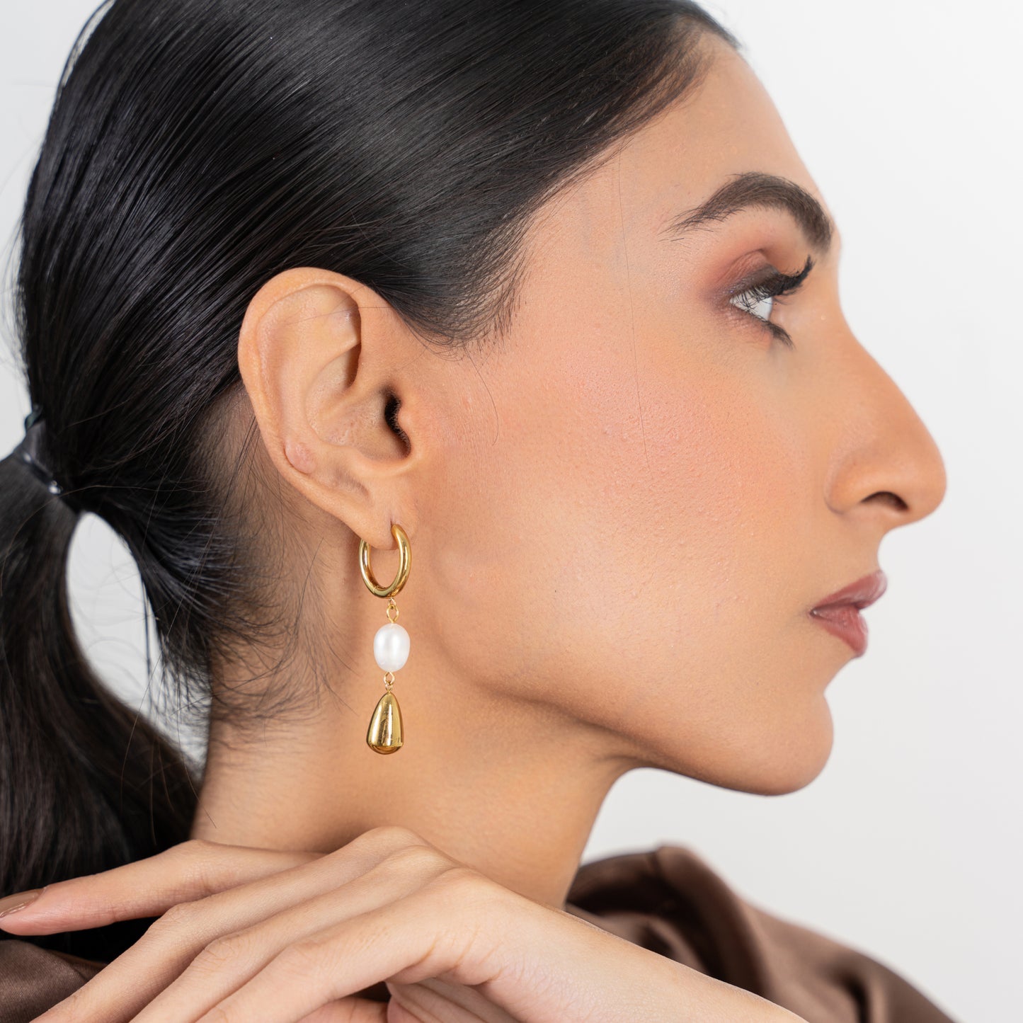 Buy Pearl Drop Hoop Earrings - 18K Gold Plated online jewellery