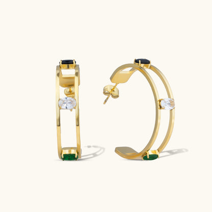 Buy Stony Hoop Earrings - 18K Gold Plated online jewellery