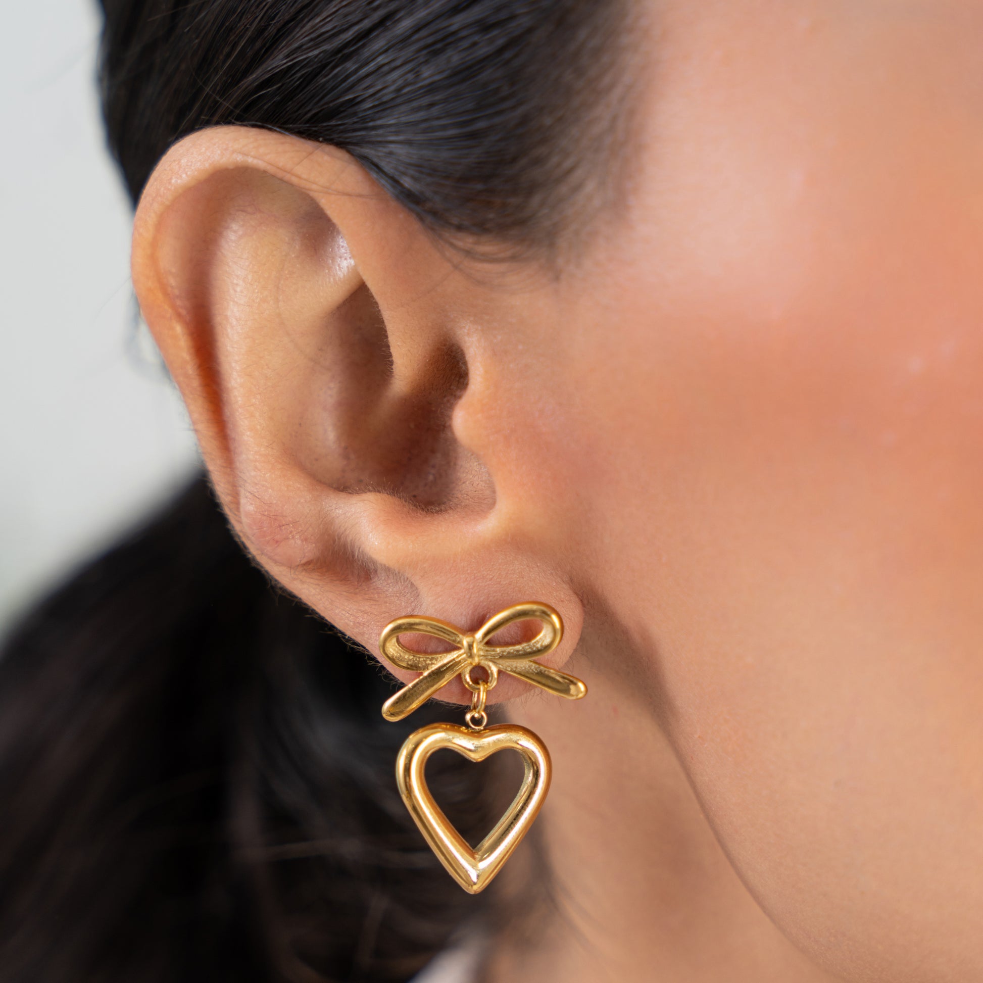 Buy Bow Heart Earrings - 18K Gold Plated online jewellery