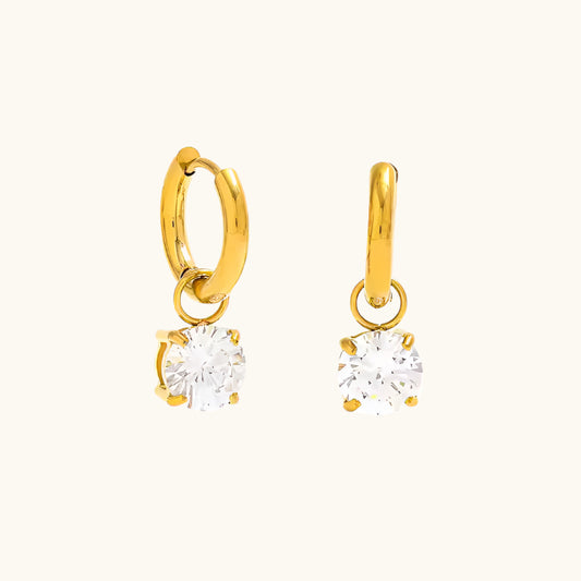 Pluna Hoop Solitaire Earrings - 18K Gold Plated