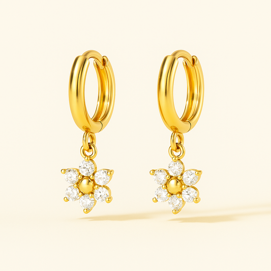 Flower Drop Earrings - 18k Gold Plated