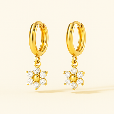 Flower Drop Earrings - 18k Gold Plated