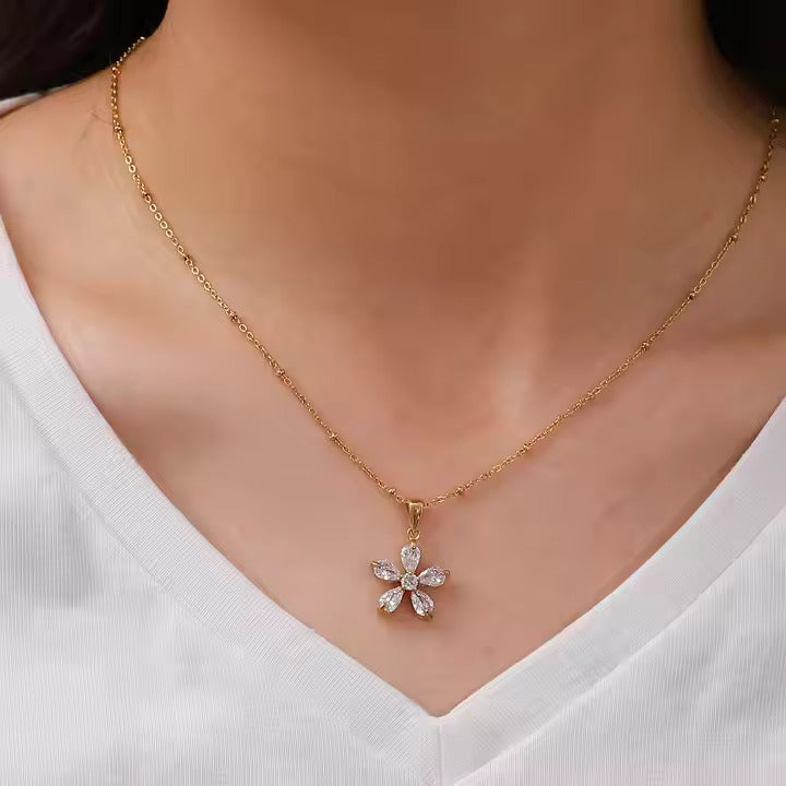 Statement Flower Necklace - 18K Gold Plated