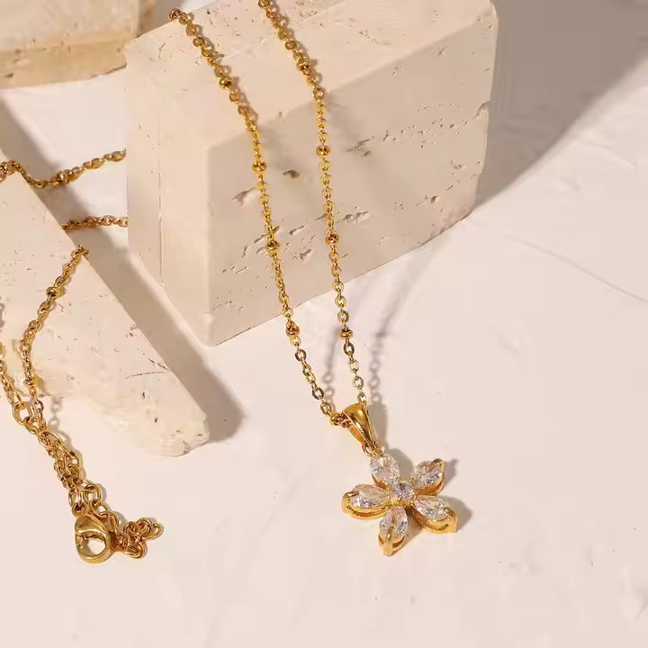 Statement Flower Necklace - 18K Gold Plated