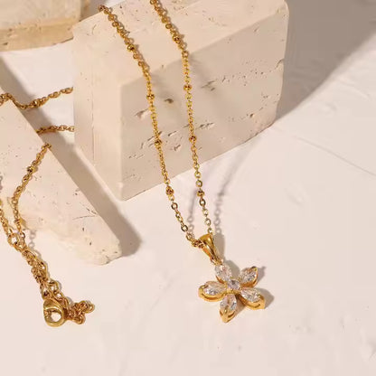 Statement Flower Necklace - 18K Gold Plated