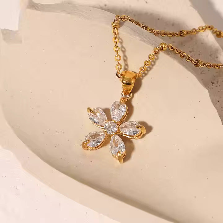 Statement Flower Necklace - 18K Gold Plated