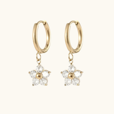 Flower Drop Earrings - 18k Gold Plated
