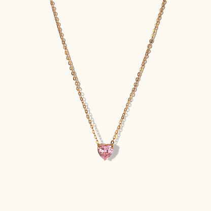 Pink Heart Stone Dainty Necklace - 18K Gold Plated