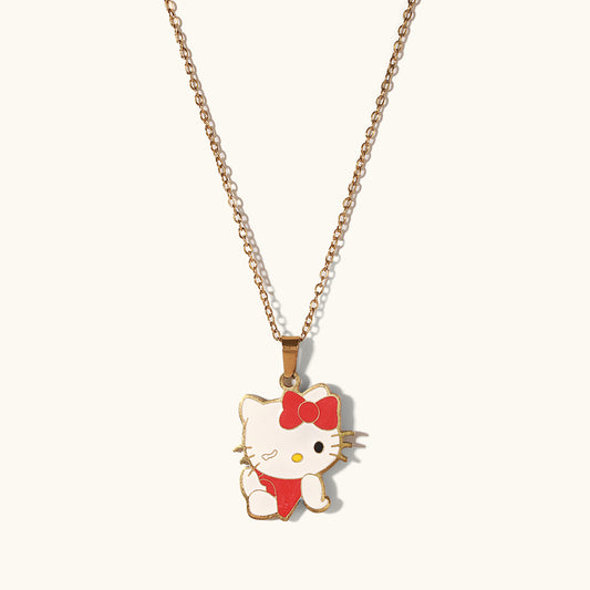 Red Kitty Necklace - 18K Gold Plated