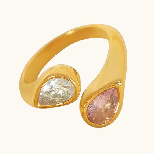 Double Teardrop Open End Ring - 18K Gold Plated