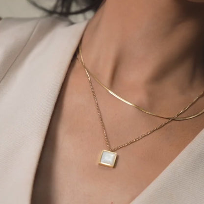 Enamel Layered Herringbone Necklace - 18K Gold Plated