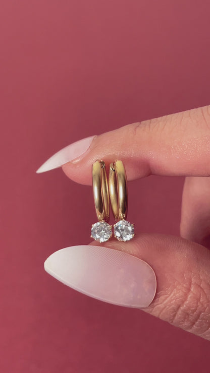 Solitaire Huggie Hoops - 18K Gold Plated