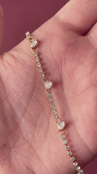 Trinity Heart Tennis Bracelet - 18K Gold Plated