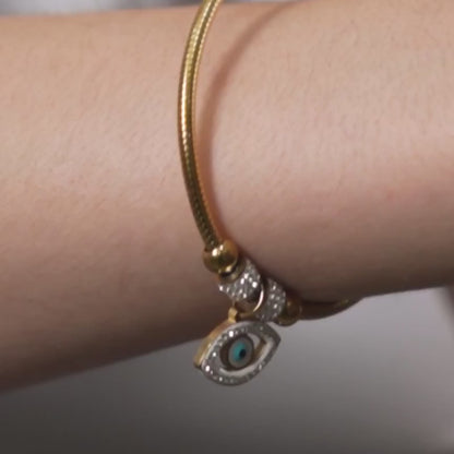 Evil Eye Charm Magnetic Bracelet Bangle - 18K Gold Plated