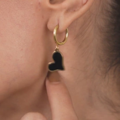 Black Heart drop Earrings - 18K Gold Plated