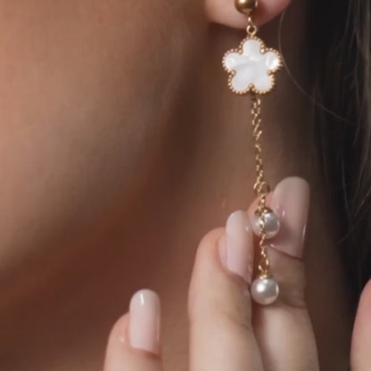 White Clover Thread Earrings - 18K Gold Plated