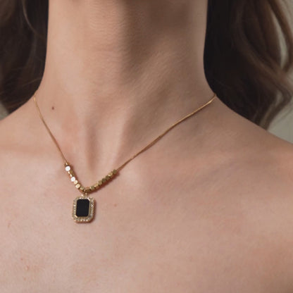 Clavicle Gemstone Bar Necklace - 18K Gold Plated