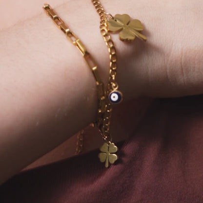 Evil Eye Flower Multi Layer Bracelet Stack - 18K Gold Plated